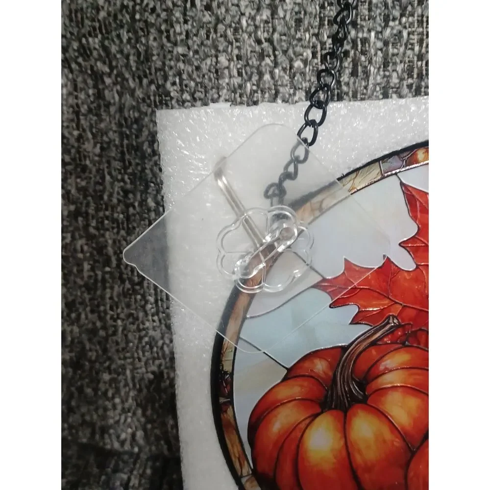Pumpkin & Maple Leaf Stained Glass Suncatcher